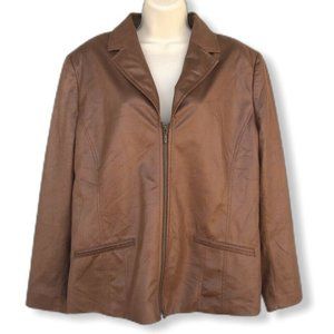 Chico's Travelers Jacket Size 3 Brown Front Zip